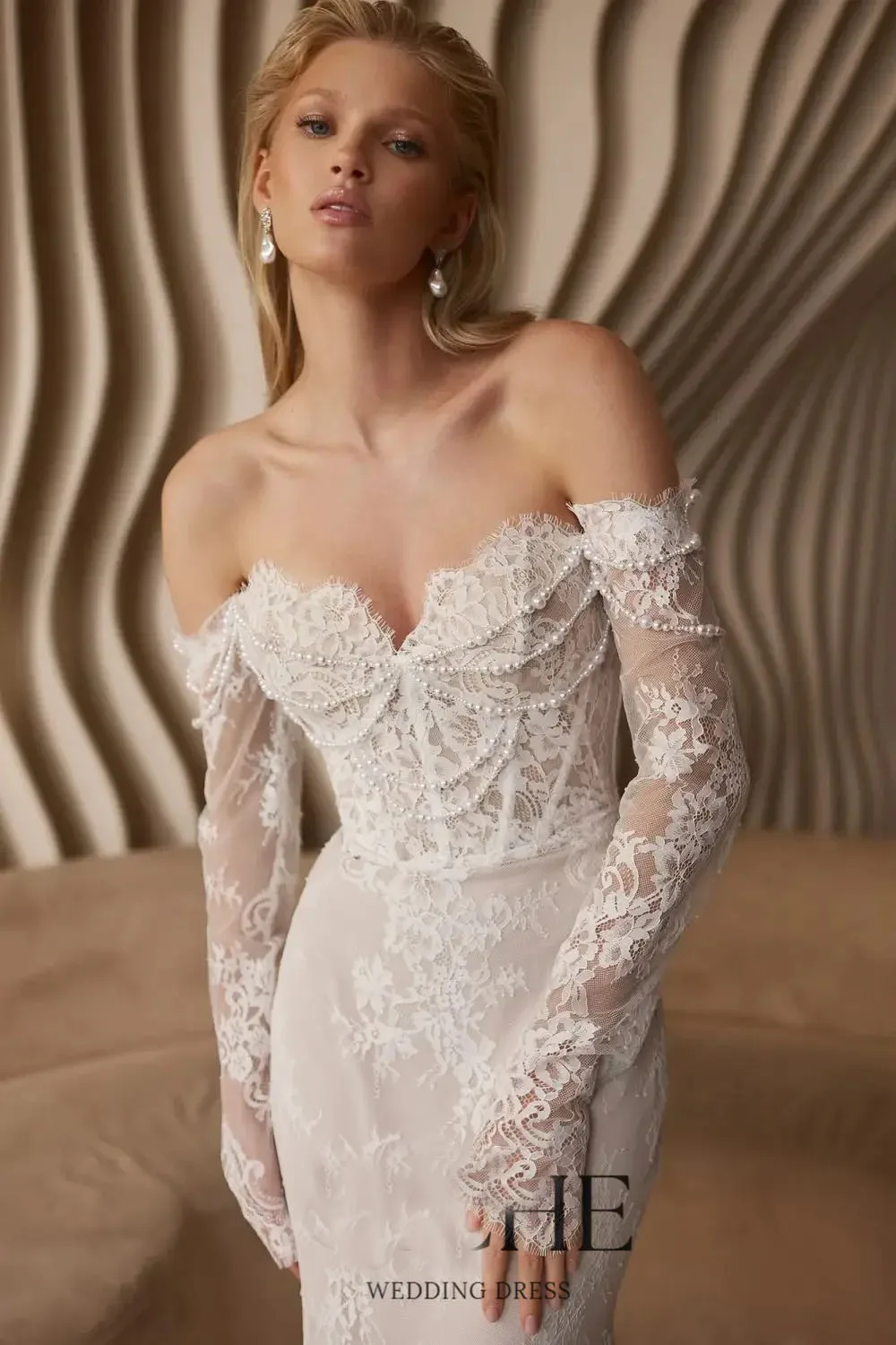 Zhi luxo rendas sereia vestidos de casamento 2026 pérolas querida mangas compridas vestido de noiva personalizado vestidos de noiva