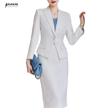 Naviu abito formale bianco di fascia alta donna New Fashion Slim Business Blazer e gonna di lana set Office Ladies Work Wear nero