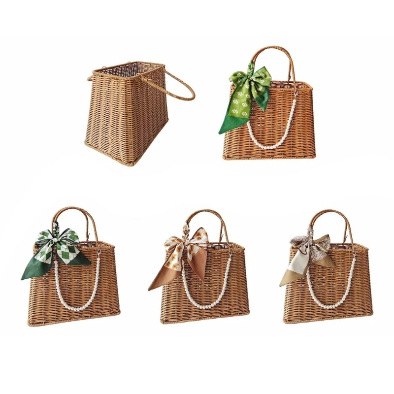 Practical and Functional Glass Dish Container Handwoven Basket Creative Simulated Rattan Basket for Storage and Decors