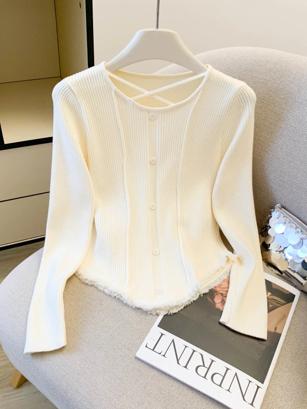 

Ele Knitwear Women's Slim Fit Soft Tassel Detail Top Trendy Autumn Winter Faion Gentle Sle Faionable Casual Wear