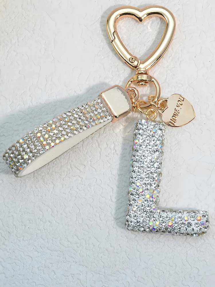 Glänzender Diamant-Besatz 26 Englische Initialen Schlüsselanhänger Auto Hochwertiger Schlüsselring Damenhandtasche Zierlicher Anhänger Thanksgiving-Geschenke – Detail 12