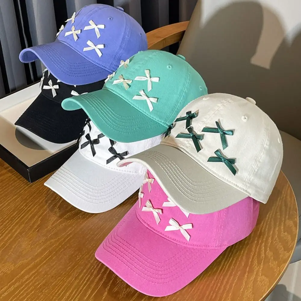 

Bowknot Decor Bow Knot Baseballall Cap Spring Summer Washed Cotton Dopamine Baseball Cap Adjustable Sun Protection Trucker Hats