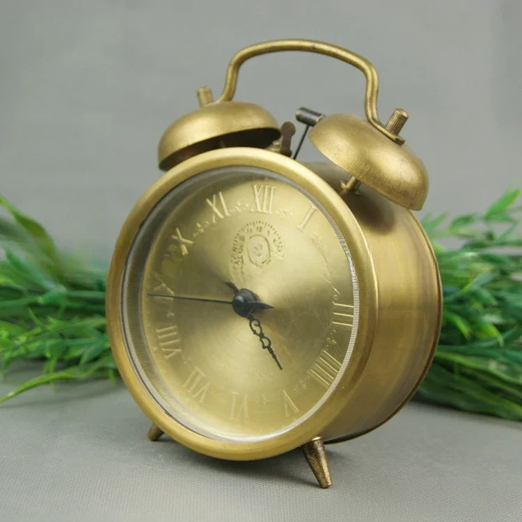 

Pure Copper Table Alarm Clock Manual Mechanical Desktop Desk Clock Vintage Brass Old Antique Bedroom Desk Decoration Gift Ideas