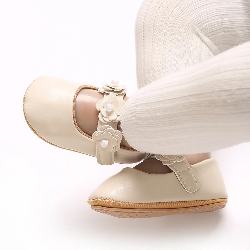 Cute Princess Baby Shoes Spring and Autumn Flower Decorative PU Soft Bottom Suitable for 0-1 Year Old Baby Princess Shoes