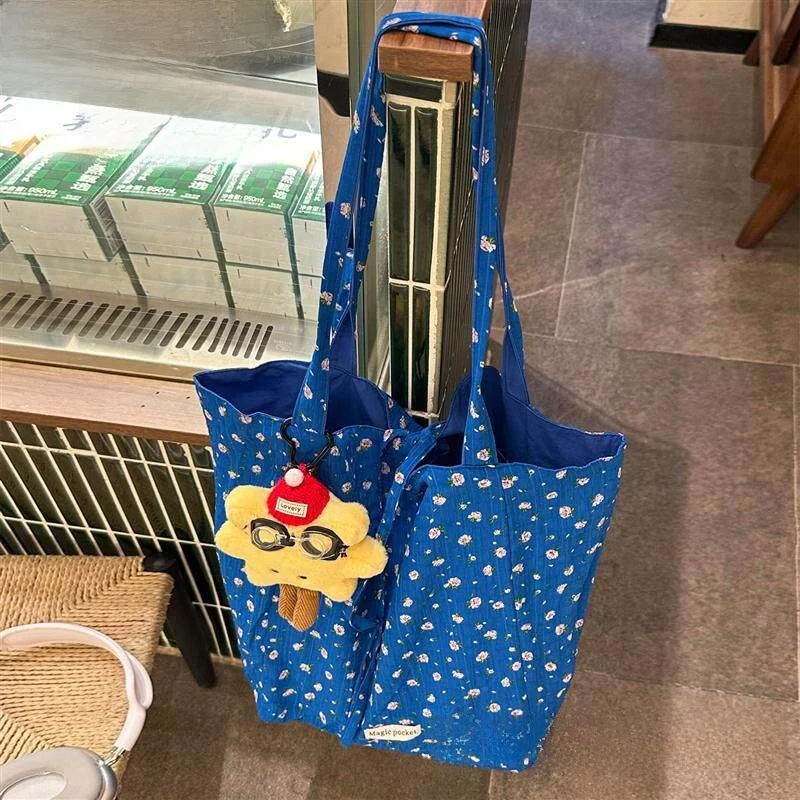 korean-lazy-style-floral-canvas-shoulder-bag-daily-commuting-versatile-double-sided-handbag-women's-fashion-accessory