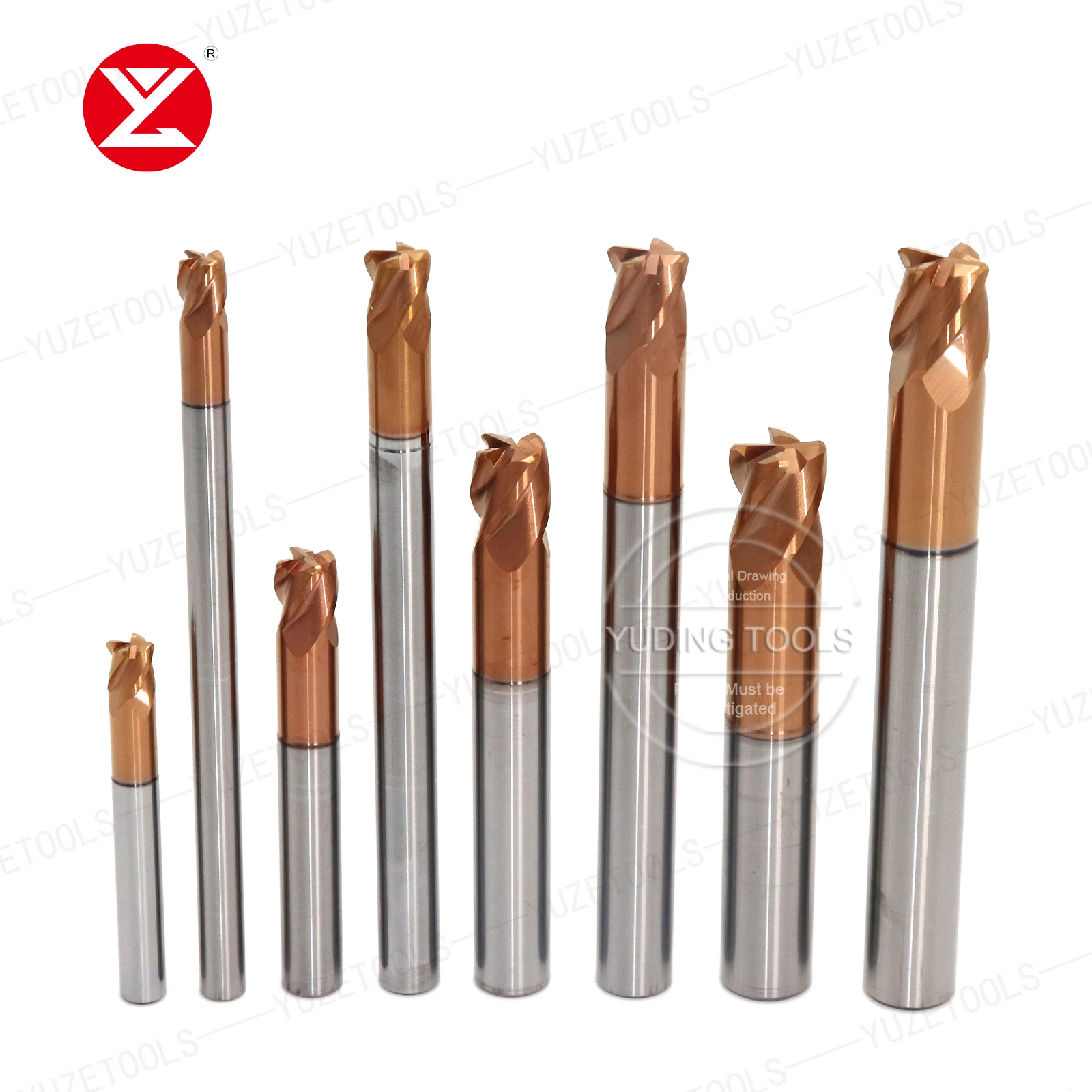 4 Flute HRC68 Carbide Bull Nose Corner Radius End mill R0.2 R0.5 R1 R2 CNC R Bullnose Cutter for Steel high hardness materials