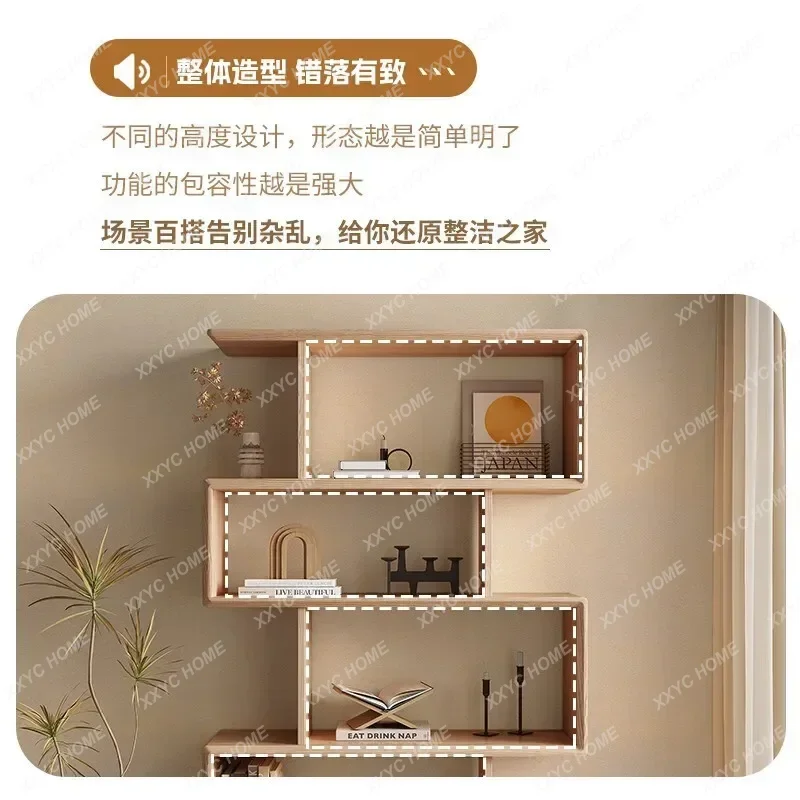 White Wax Wood Solid Wood Bookshelf Floor Japanese-Style Shelf