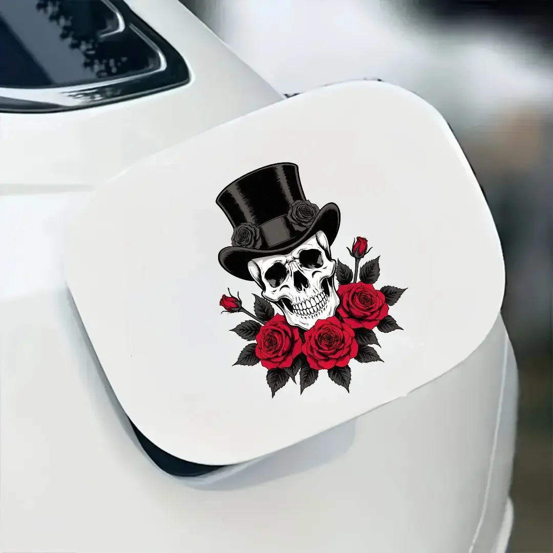 1 шт. острый цилиндр, наклейка с черепом и розой-водостойкая съемная виниловая наклейка для автомобиля, ноутбука, готический декор