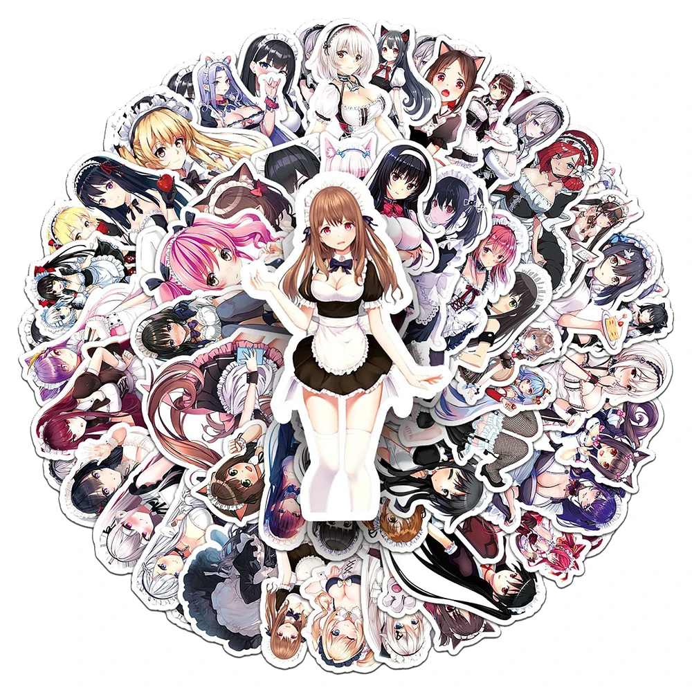 10/30/50pcs Maid Dressing Anime Girl Stickers Sexy Waifu Hentai Cartoon Decals DIY Suitcase Skateboard Phone Adults Sticker Toys