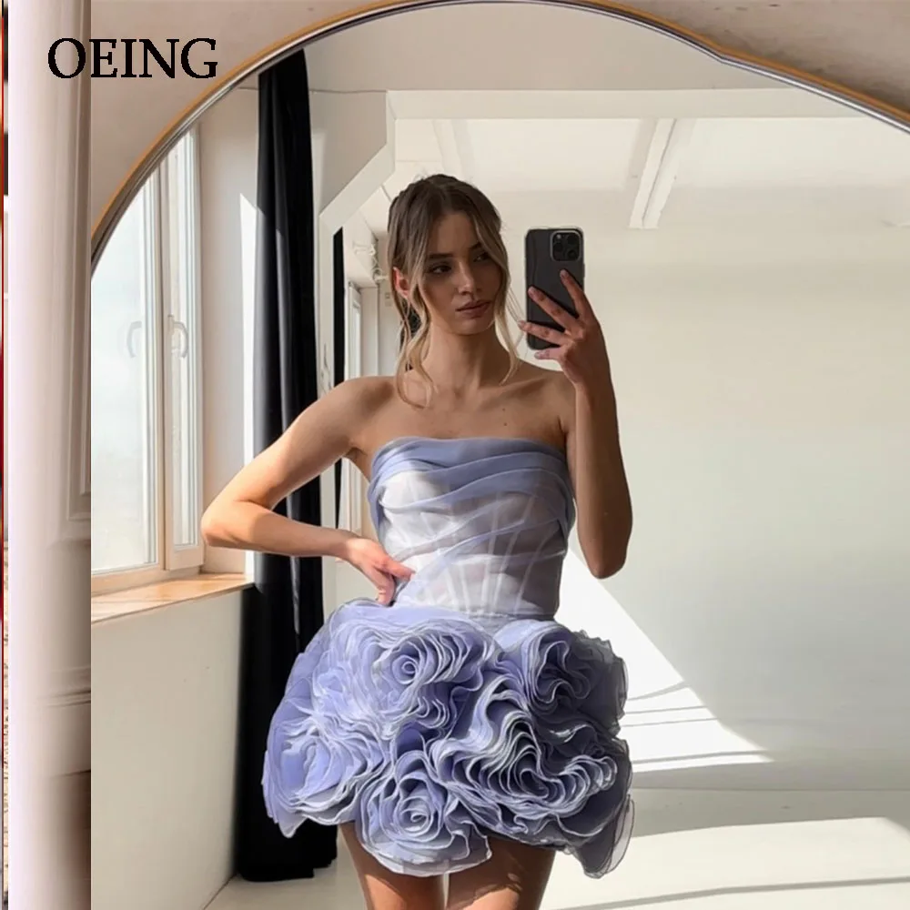 

OEING Lavender Purple Tulle Tiered Evening Dresses Pleated Prom Gowns Flower bud Vestidos De Fiesta For Foamal Party Dress