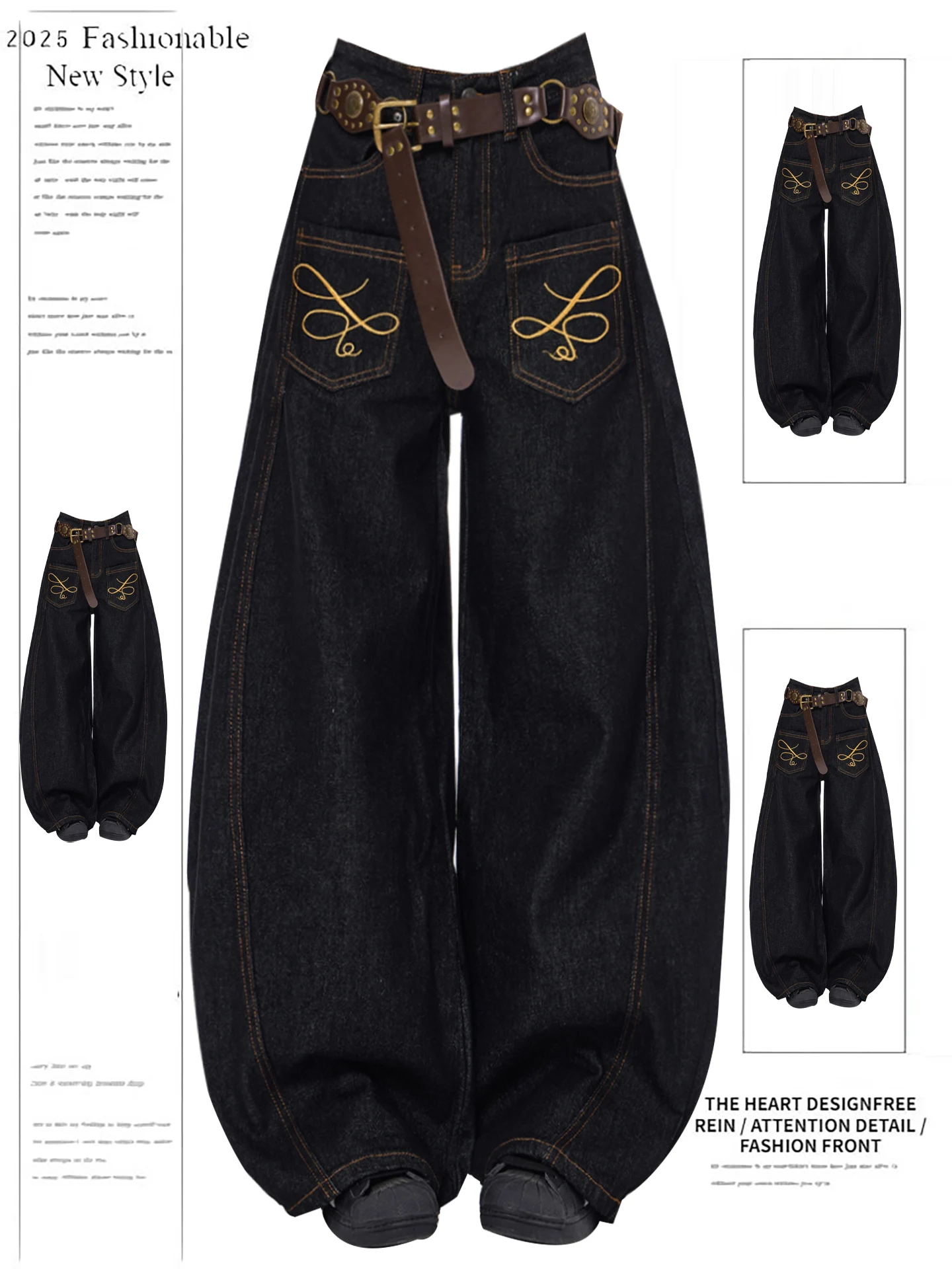 

Bla Knife Embroidered Wide Leg Jeans Women's High Waist Straight Leg Trousers Casual Wear Autumn Faion Trend