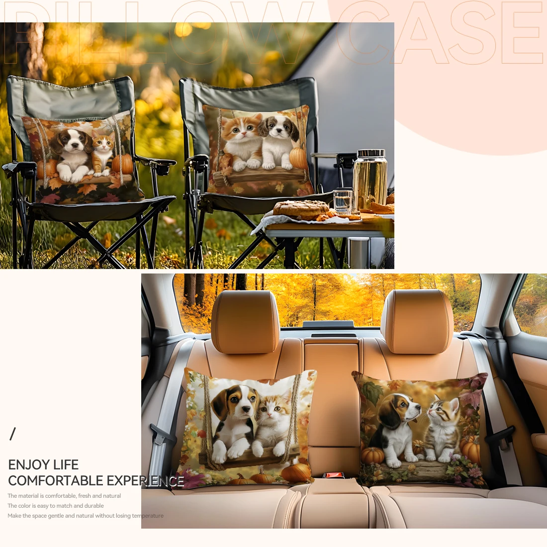 

Cat Dog On The Swing Pillowcase Printed Polyester 45x45cm Throw Pillowcover Decorative Sofa Cushion Pillowslip Home Decor