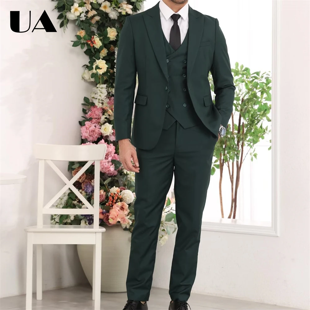 ULBYANRY الصلبة 3 قطعة رجل بدلة رسمية مجموعة (سترة سترة السراويل) زفاف العريس Bestman سهرة بدلة عمل XXS-7XL