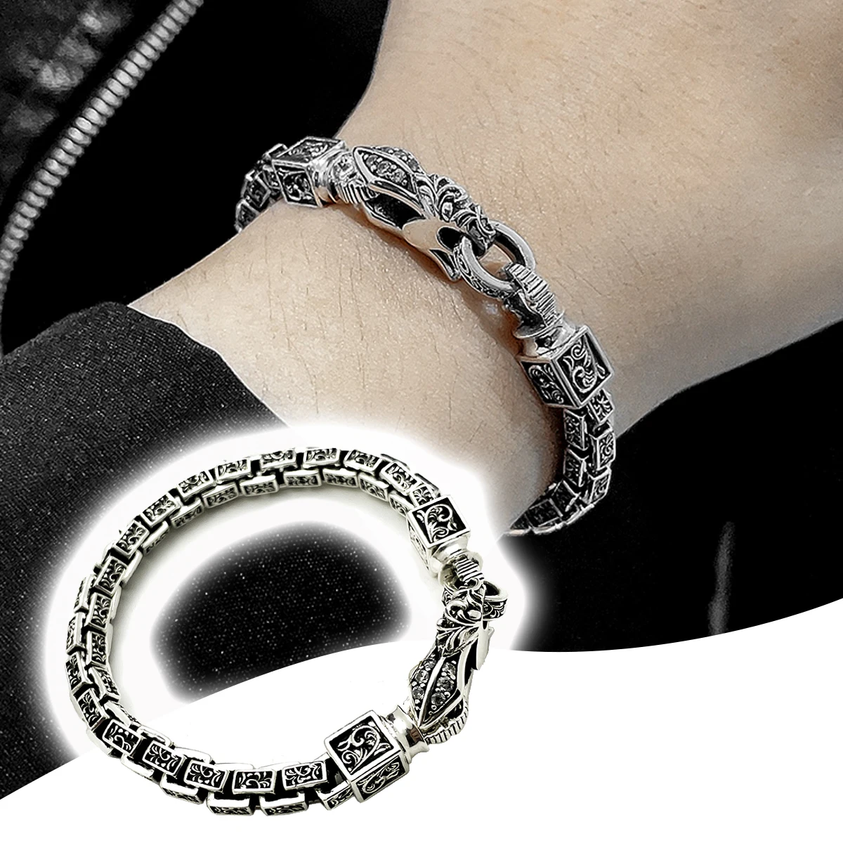 

New Chinese style handmade retro fashion keel 925 sterling silver personality couple bracelet