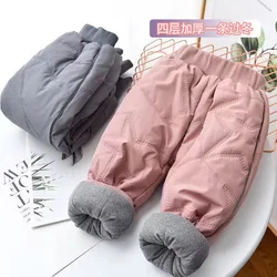 Kids Padded Warm Pants Winter Autumn Kids Thick Plus Velvet Cotton Trousers Fashion Teen Windproof Coldproof Pants 1-6 Years