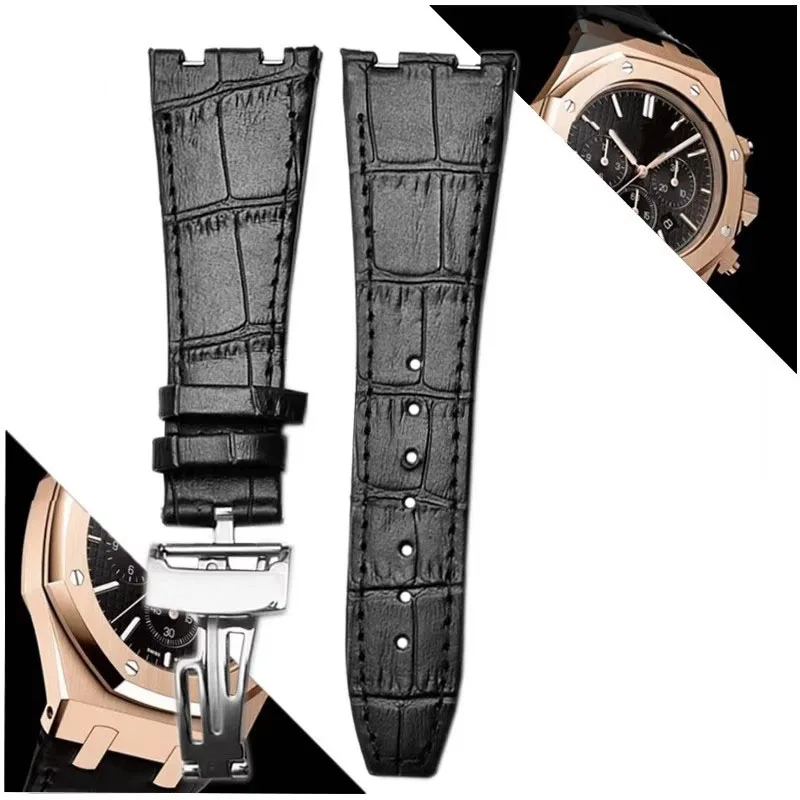 Górna warstwa paska z prawdziwej skóry do zegarka AP Audemars 15400 15703 Royal Oak Offshore Series męski 26 mm czarno-brązowy pasek do zegarka