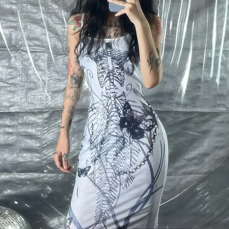 Letnia sukienka na ramiączkach z rybim ogonem, seksowna, dopasowana, podkreślająca talię, dla kobiet Y2k, bez rękawów, niebieska, Vestidos Mujer, nowość na lato 2025