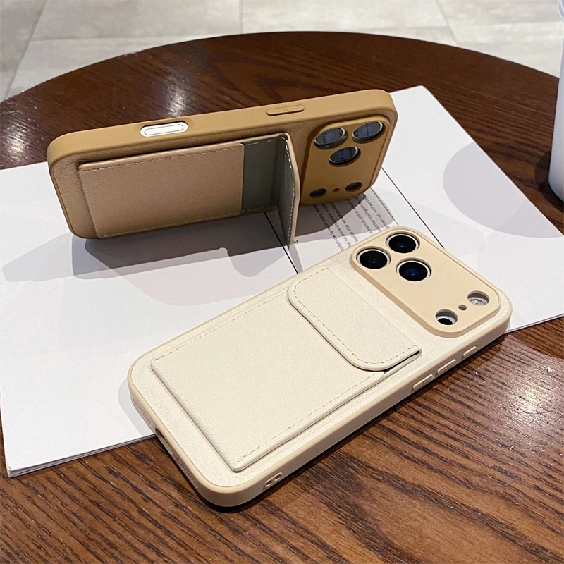 Card Slot Pocket Holder Wallet Case for iPhone 17 Air 16 E 15 14 12 13 Mini 11 Pro Max X XS XR 7 8 Plus Shockproof Leather Cover