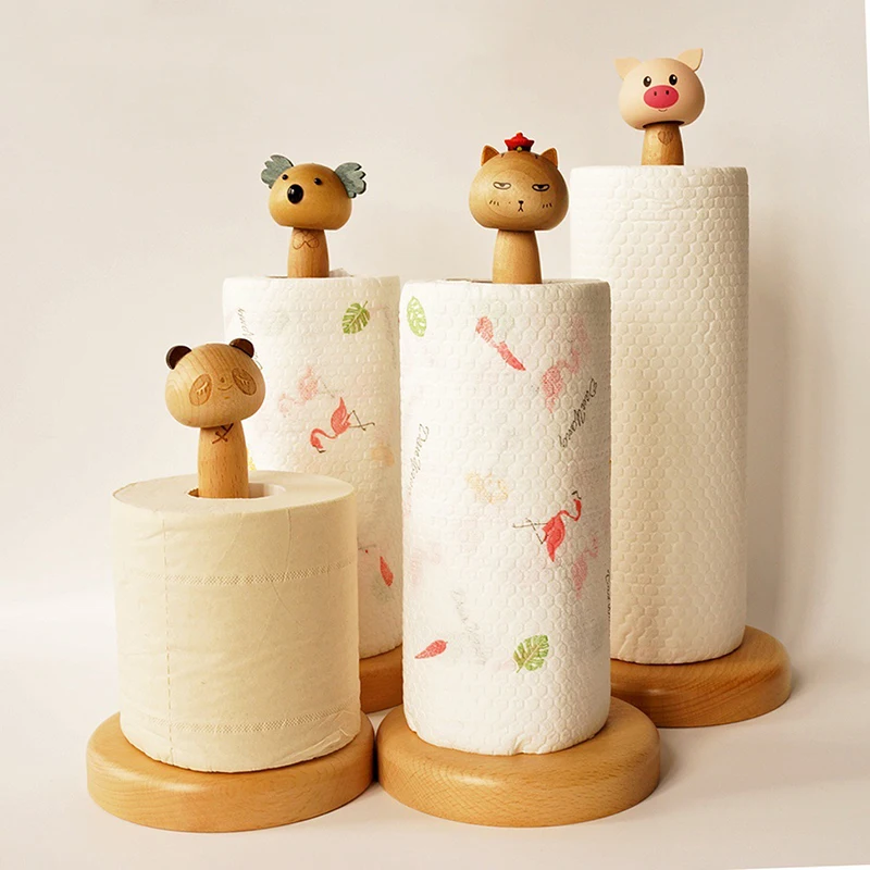 

Creative Cartoon Doll Tissue Holder Vertical Wooden Kitchen Paper Towel Holder Household Cloth Storage Container Home Decoration