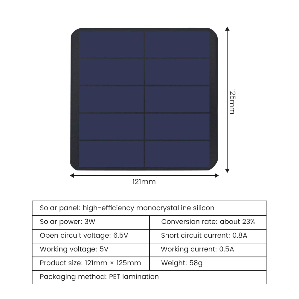 5pcs SUNYIMA 121*125 5V3W Sunpower PET High Efficiency Solar Panel Patch 3W Battery 5V Drone Surveillance Communication