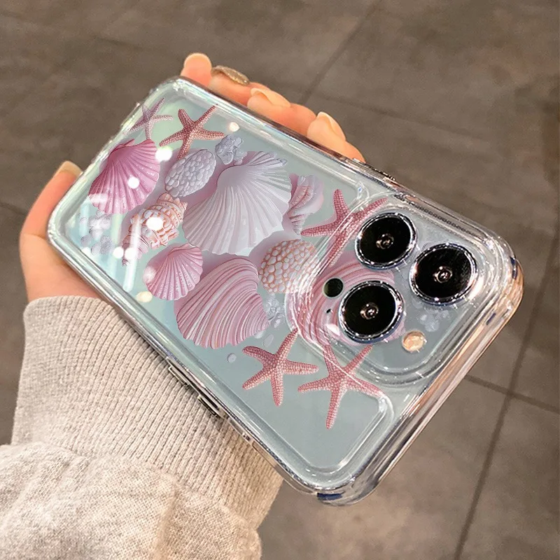 Trendy Pink Seashell Phone Case For iPhone 17 18 Air 16 15 14 11 Pro Max Plus 13 12 Mini Transparent Shockproof Soft Back Cover view 2