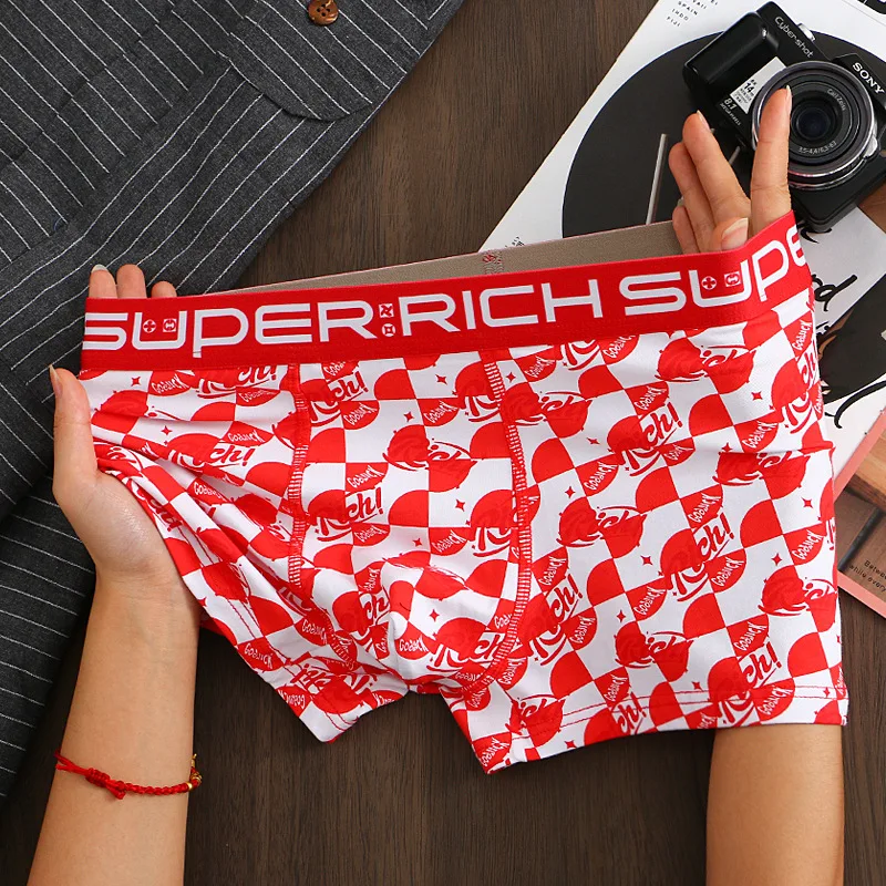 2024 new natal year, New Year\'s trend printed men\'s underwear pure cotton bright red seamless comfortable men\'s boxers