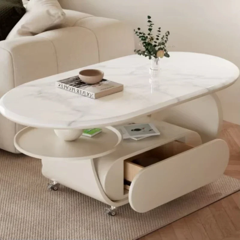 

Simple modern marble and wood living room furniture, high-end removable storage coffee table, durable for apartment use