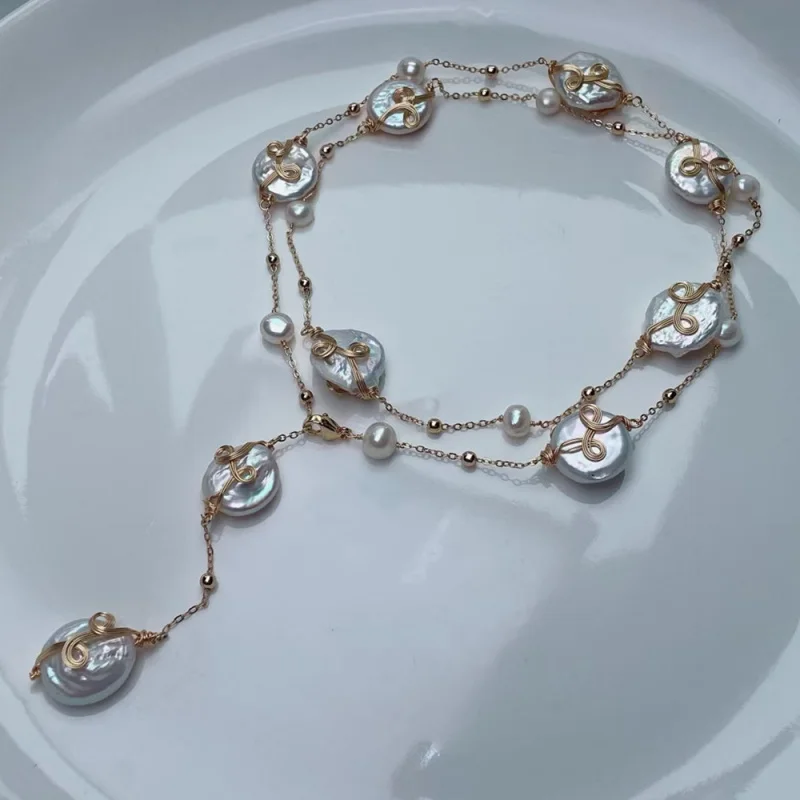 

Vintage French Baroque Pearl Necklace Sweater Chain