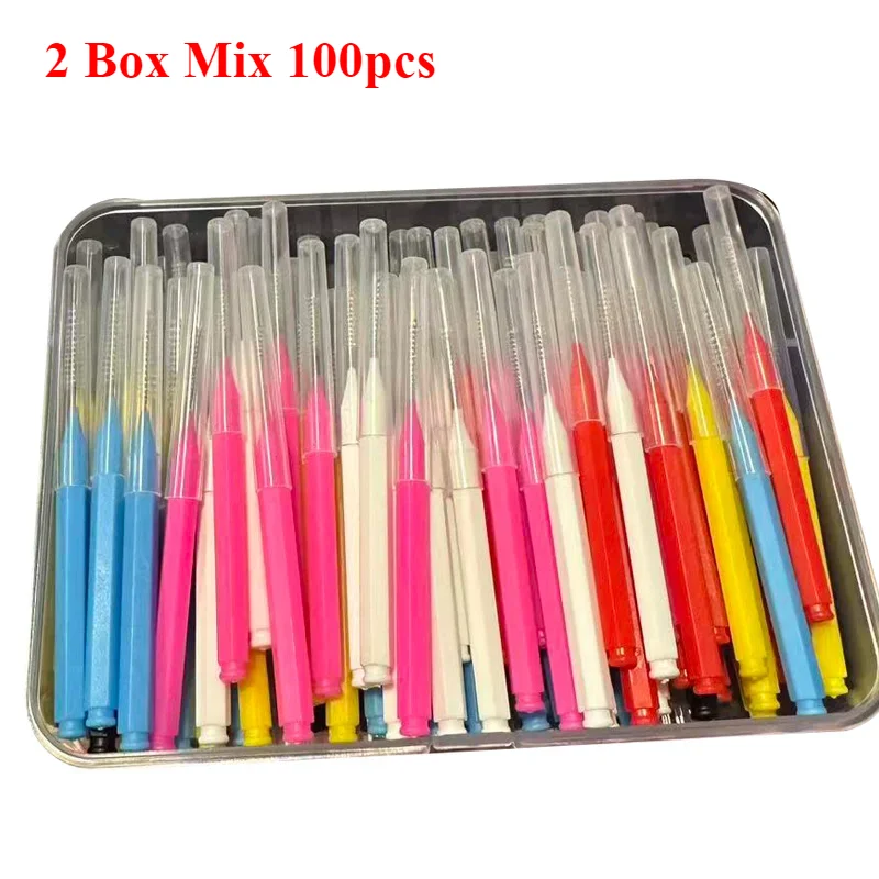 100/200 Stuks Doos Rager 0.6-1.5Mm Reiniging Tussen Tanden Mondverzorging Orthodontische I Vorm Tandzijde I-type push pull