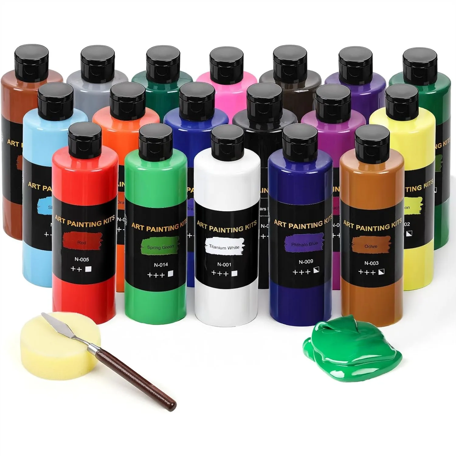 

18 Colors Acrylic Paint Set (250 ml/8.45 oz Large Bottles) for Kids & Adults, Bulk Art Supplies on Wood Glass Ceramic with