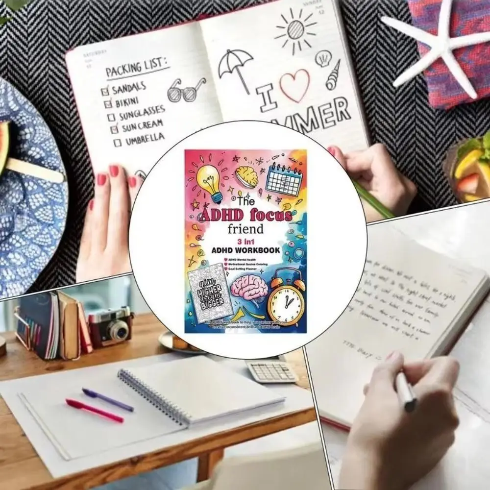 

Portable Paper Daily Planner 3 In 1 Colorful Psychological Adjustment Planner Workbook Household