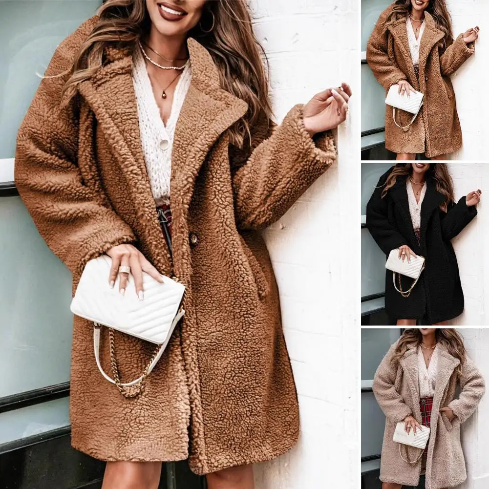 Womens Jacket Cardigan Trench Coat Warm Fleece Jacket Outwear Lapel Long Sleeve Fashion Daily