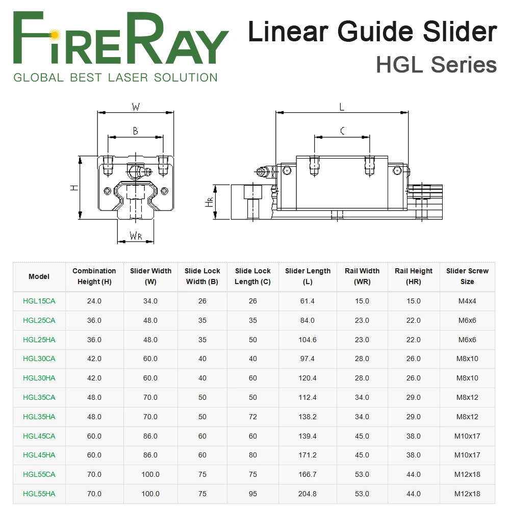 FireRay HIWIN Linear Guide Slider HGL Series HGL15CA HGL25CA HGL30CA HGL35CA for Linear Rail CNC Diy Parts