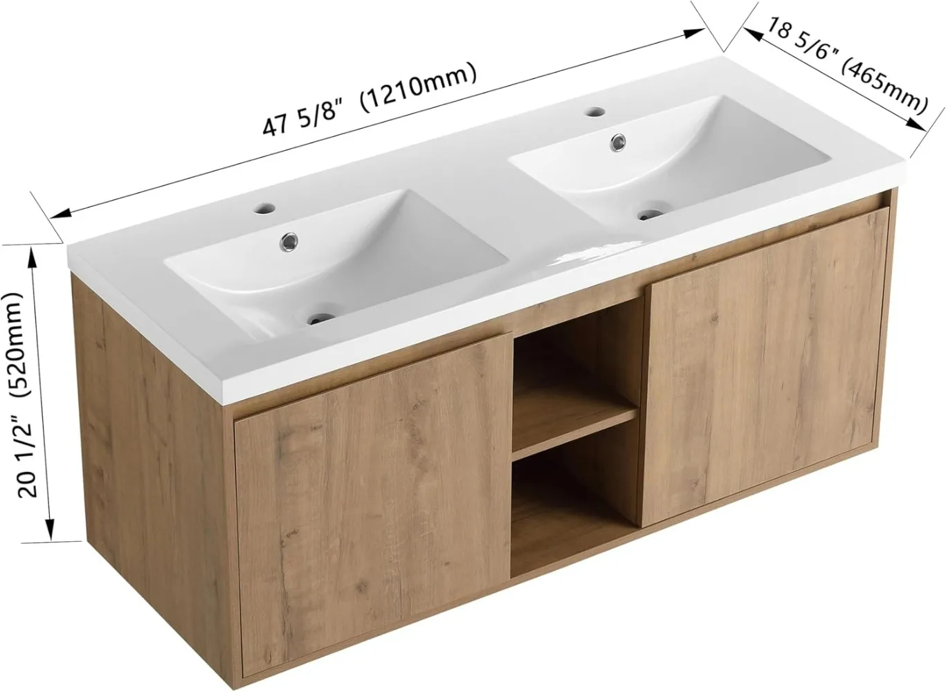 48-Inch Double Sink Vanity Modern Wall Mounted Bathroom Vanity with Double Resin Sink 48