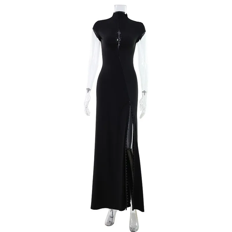 Stand Collar Hollow Out Dress High Waist Commuter Chic with Bodycon Dress Pullover Urban Single Elegant Bodycon Winter for Women