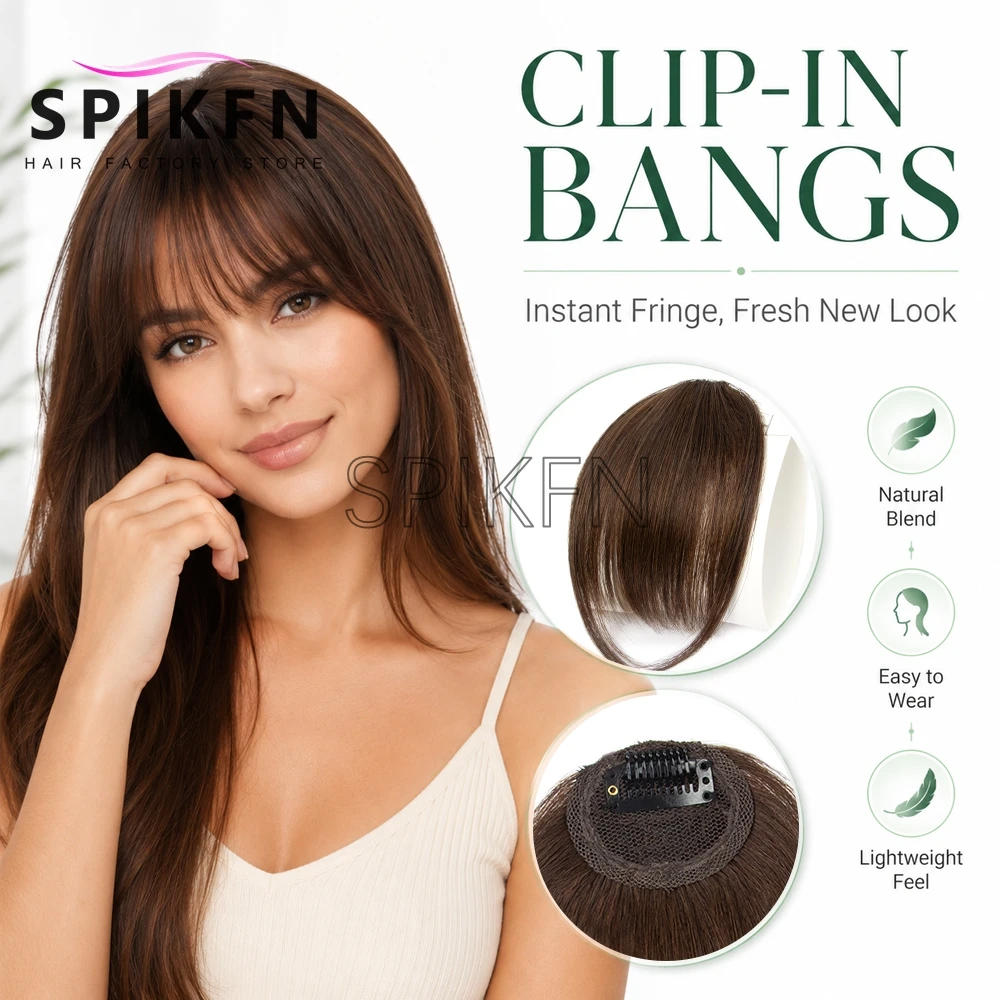 Thin Air Human Hair Bangs 1 Clip in Hair Base Natural Breathable Front Hair Piece for Women