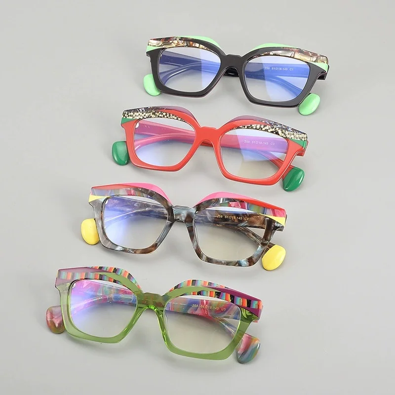 Belight البصرية خمر القط العين شكل اليدوية الملونة الجمع بين خلات الرجعية النظارات الإطار وصفة طبية عدسة 258