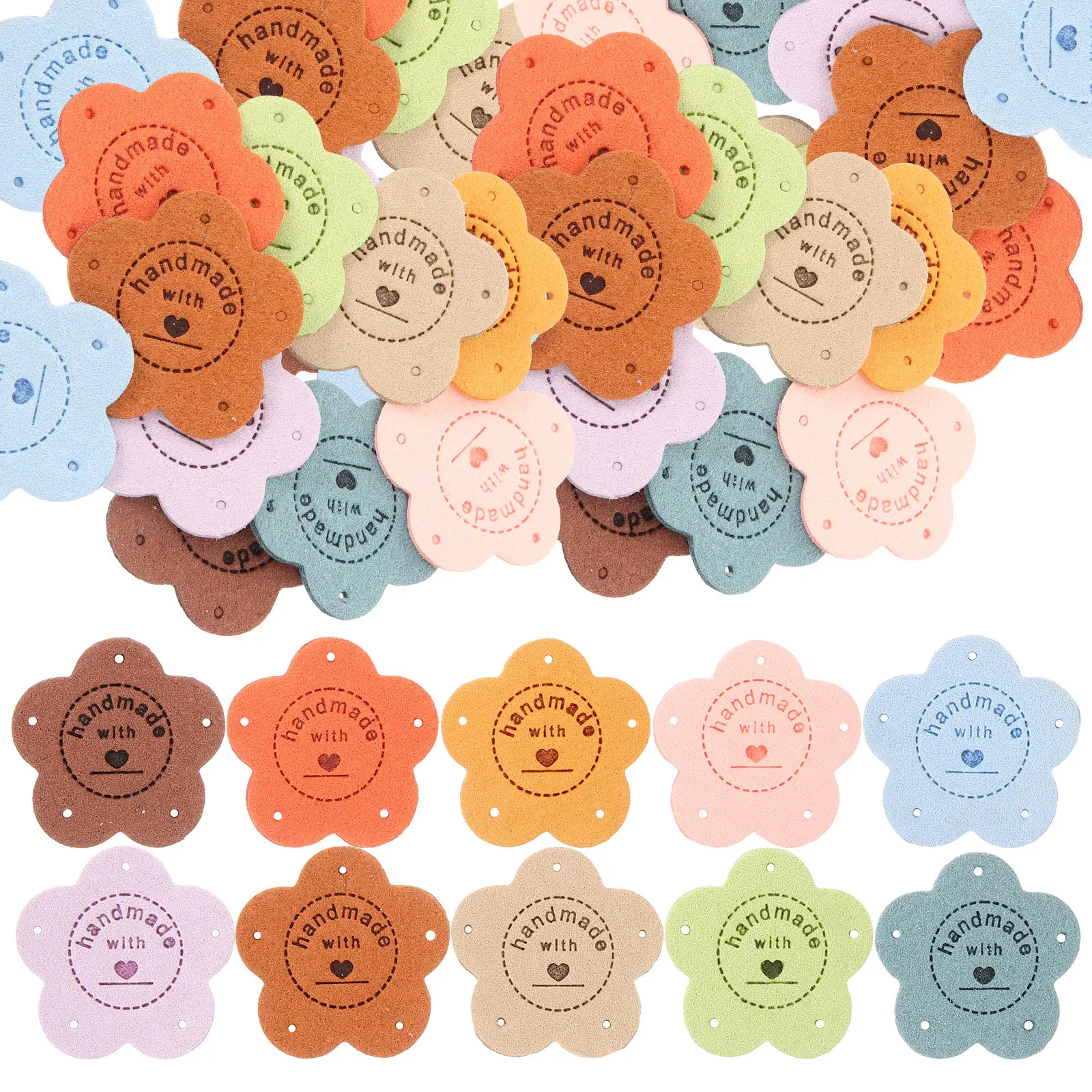 

50Pcs Flower Embossed Tags Handmade Labels for Sewing Crochet Clothes Bags Hats Accessories Craft Sewing Labels