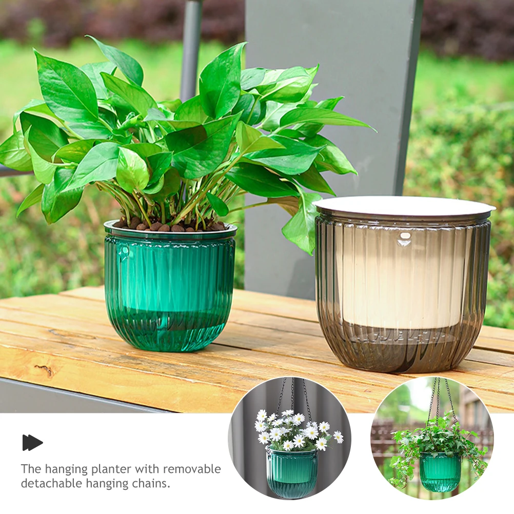 

2Pcs Self Watering Hanging Planter Indoor Outdoor Plant Pot Transparent Design Automatic Watering Detachable Chains