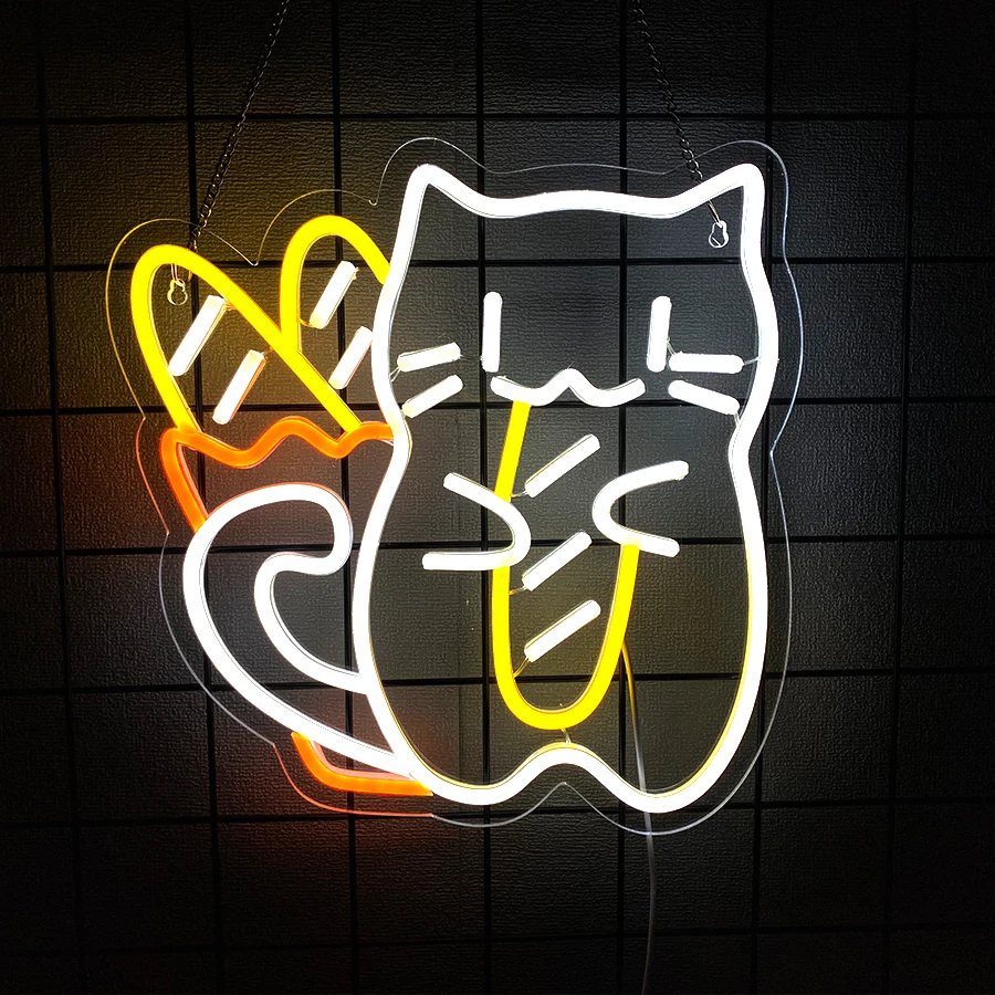 Letrero de neón con diseño de gato sosteniendo pan para decoración de pared, letrero luminoso para panadería, cafetería, dormitorio, cocina, restaurante, regalo para amigos