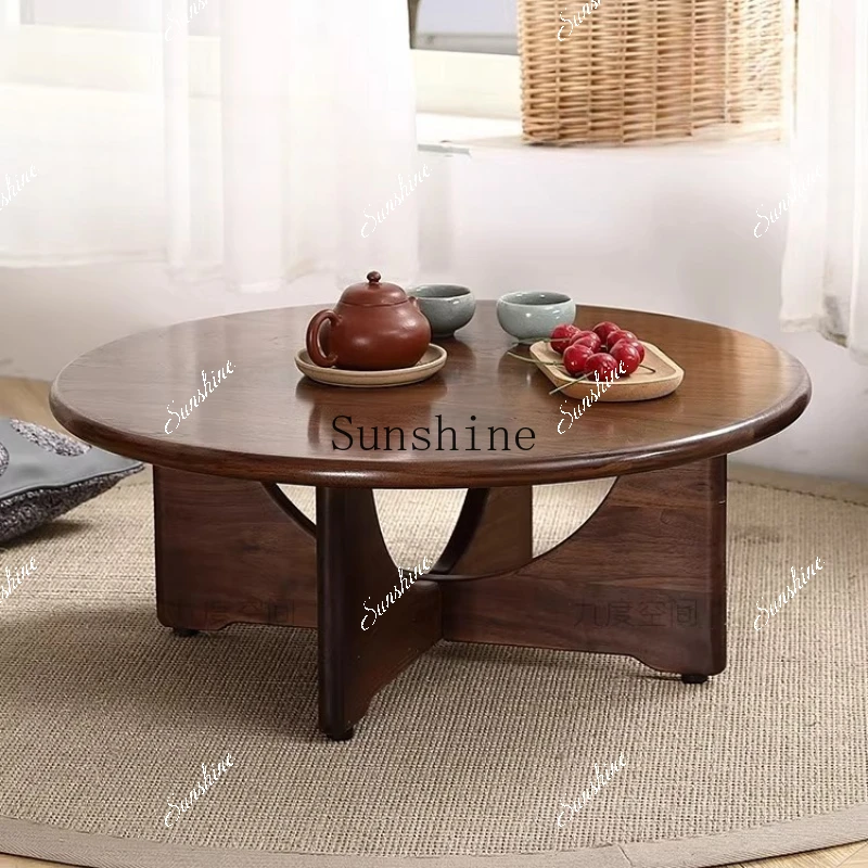 Minimalist round small apartment coffee table living room North American black walnut round kang table  FT