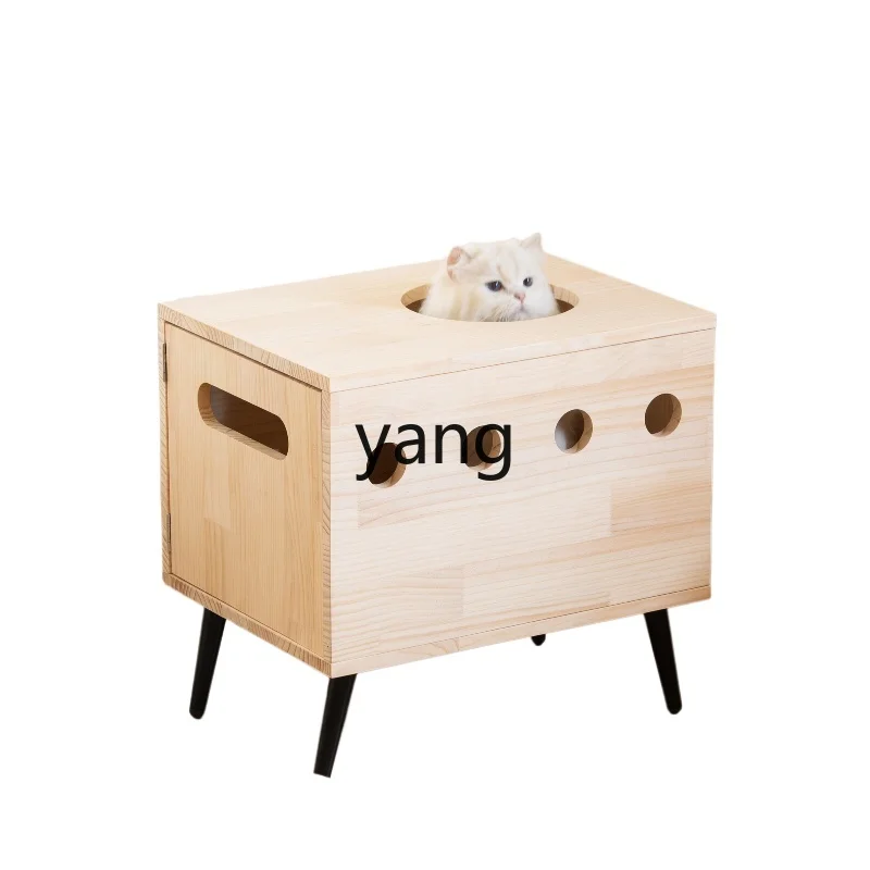 Lmm 통나무 고양이 쓰레기 개집 침대, 고양이 침대 옆 테이블, 배달실 변기, 다기능 및 심플