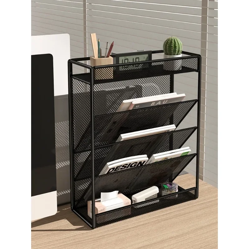 

Wall-mounted multi-functional document shelf, document storage shelf on the wall, wrought iron multi-layer folder storage box, b