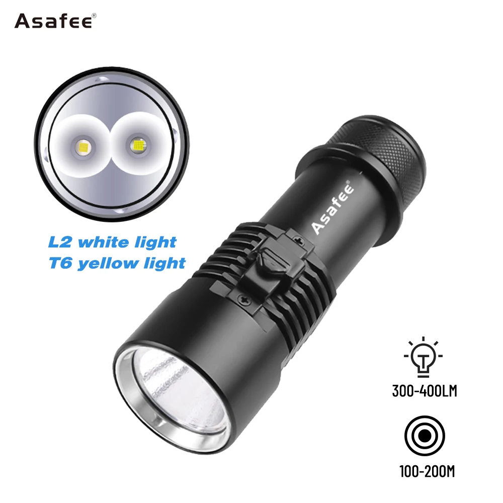 Asafee D220 Dual Light Diving Flashlight Magnetic Switch Focus Zoom IPX8 Waterproof Underwater Torch For Diving Night Riding