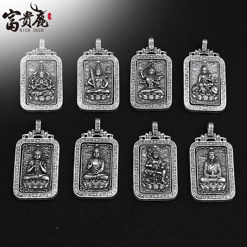 S925 Zodiac Buddha Rotating Men And Women, Thai Silver Handmade Pendant