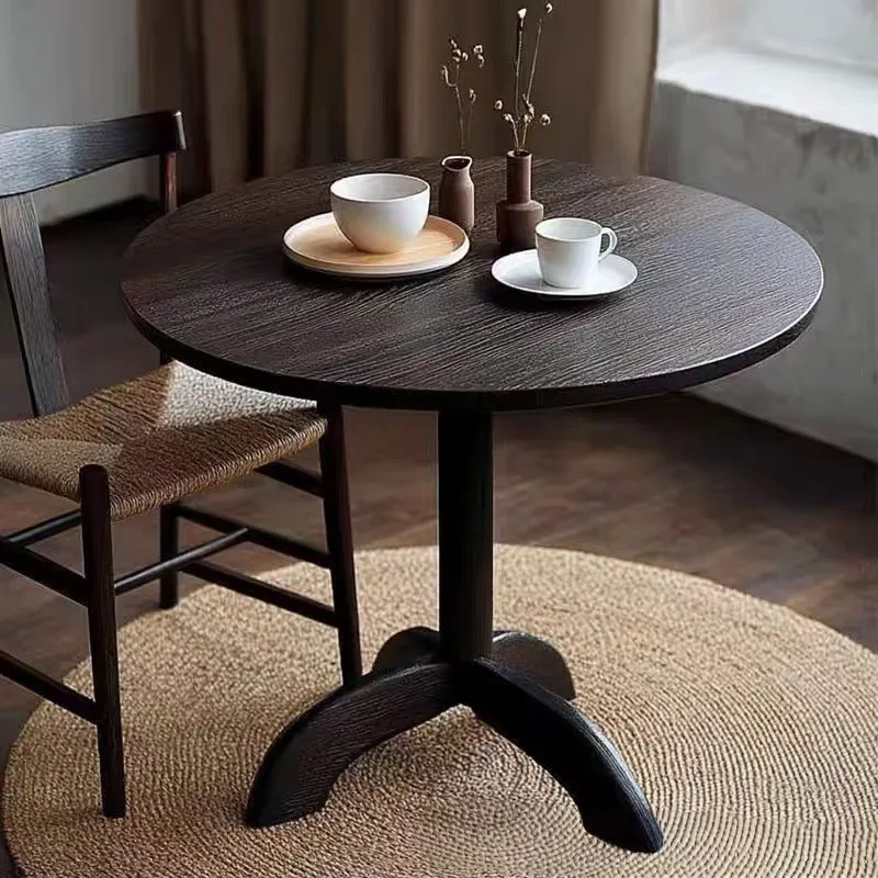 Solid wood round table cafe dining table balcony tea table old elm homestay