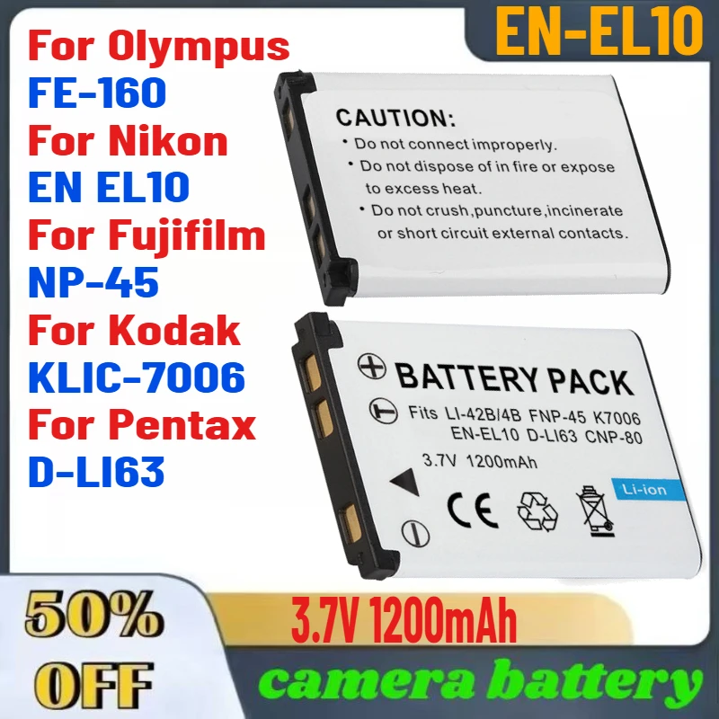 

3.7V 1200mAh EN-EL10 LI-40B 42B Camera Battery for Olympus FE-160 Nikon EN EL10 Fujifilm NP-45 Kodak KLIC-7006 Pentax D-LI63