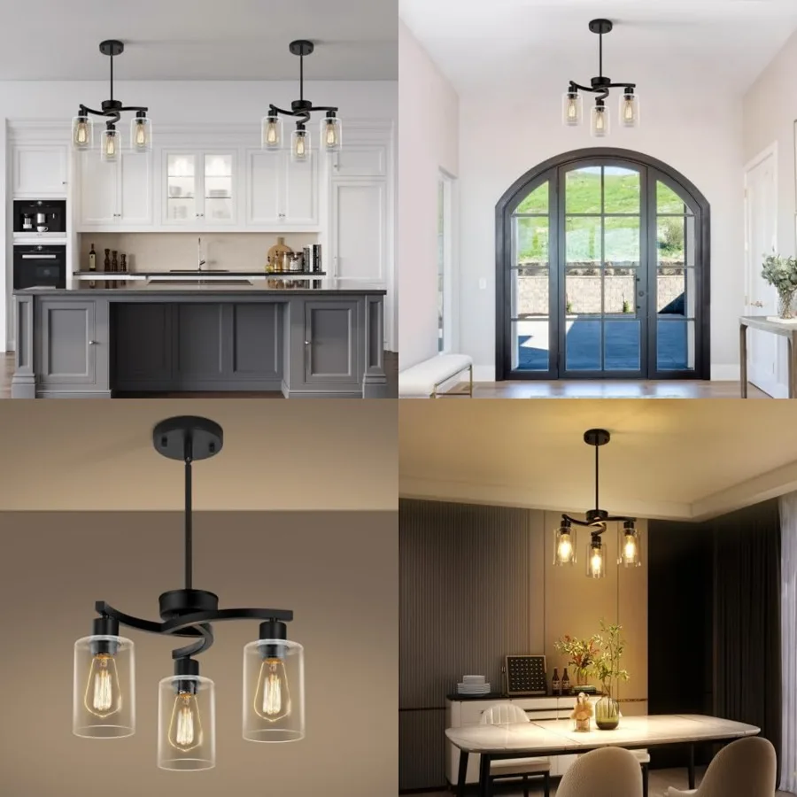 

Modern Farmhouse Pendant Lights Kitchen Island, Adjustable Height Contemporary Chandeliers for Dining Room Light Fixture Hangin