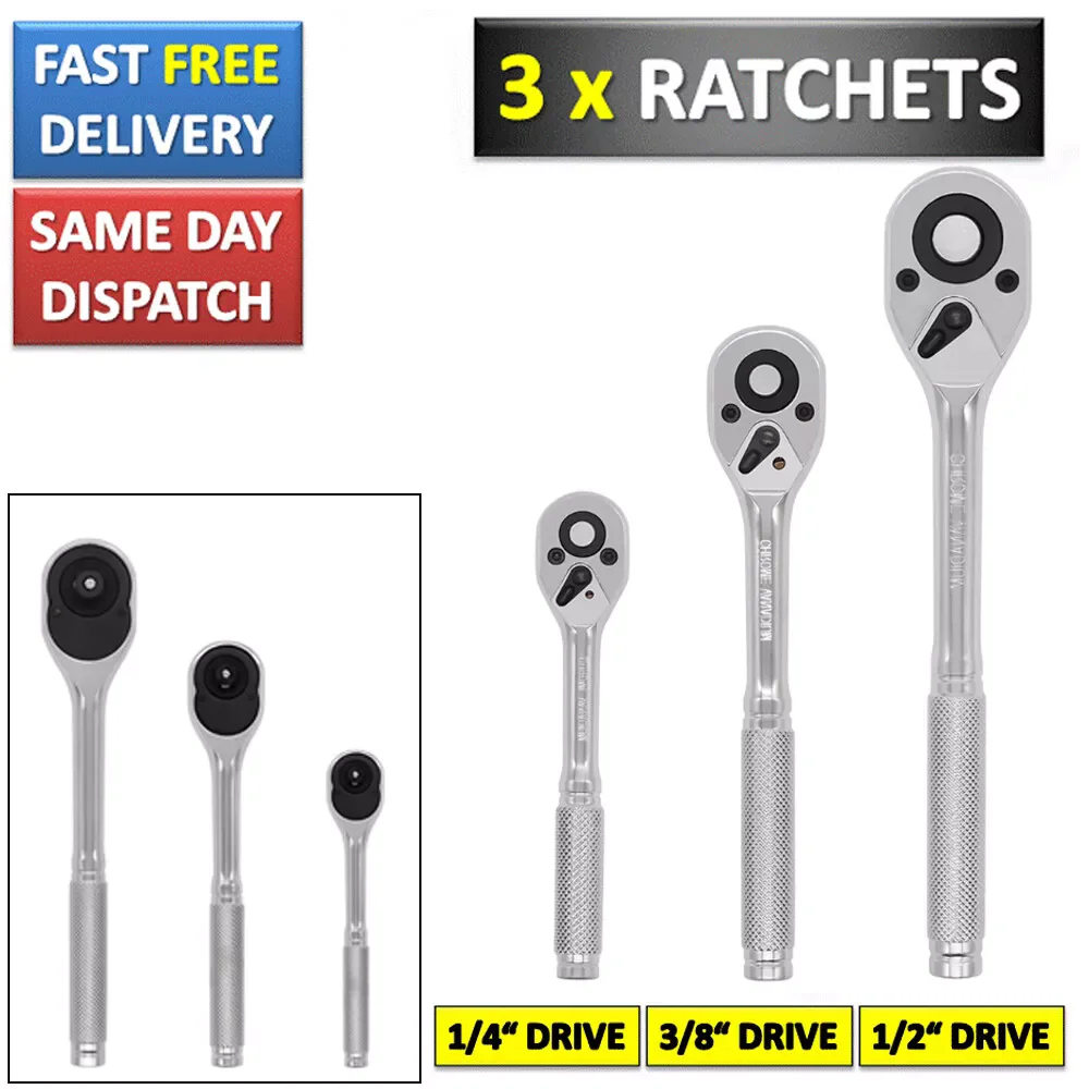 3x Socket Wrench Reversible Ratchet Handle Quick Release 1/4