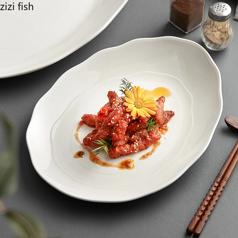 Ceramic Irregular Shape Tableware Pasta Steak Plate Cooking Dish Restaurant Solid Color Sashimi Sushi Plates Snack Desserts Tray